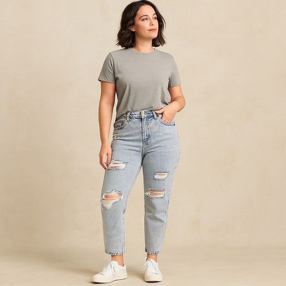 Cotton On 12 NWT Straight Leg Jeans High Rise Womens Distressed 100% Cotton New - Picture 1 of 13